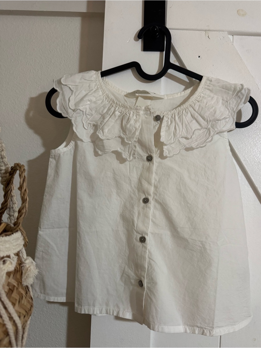 H&M White Ruffle Collar Button-Down Tank Top